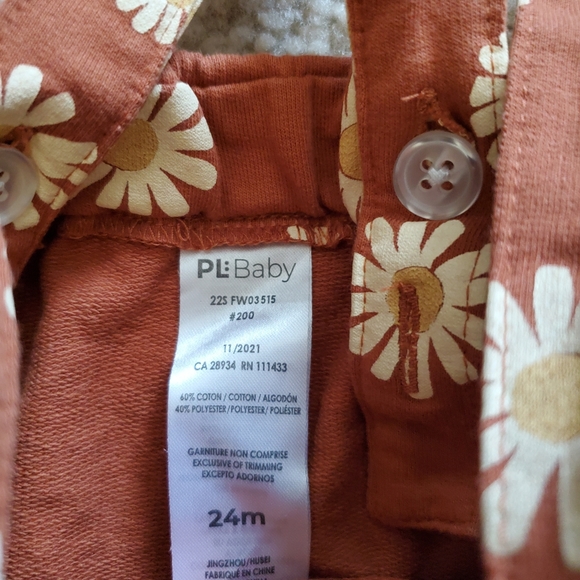 PL Farmhouse Yellow Floral Pattern Brown Overall Dress Infant Girl 24 Months - Picture 5 of 5